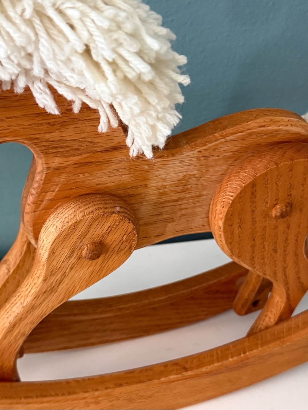 Vintage Wood Toy Rocking Horse Yarn Mane Rustic Farmhouse Nursery Child Decor - Picture 14 of 15